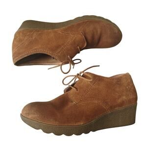 Lands' End Chalet Suede Anke Booties Size 9.5B Wedge Leather Lace Up Comfort
